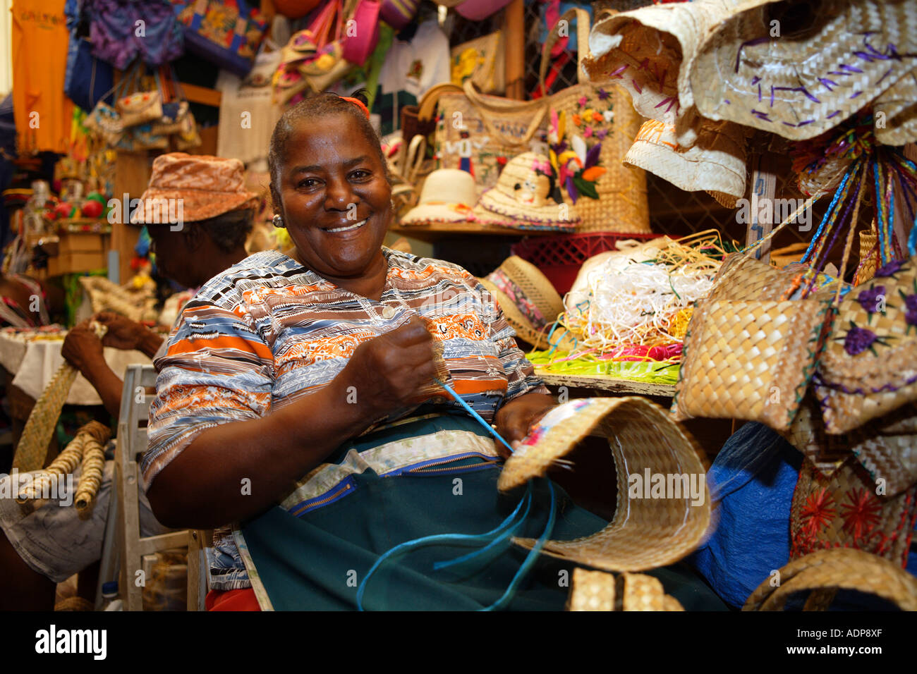 Basket Weaver, The Straw Market, Downtown Bay Street, Nassau, The Stock