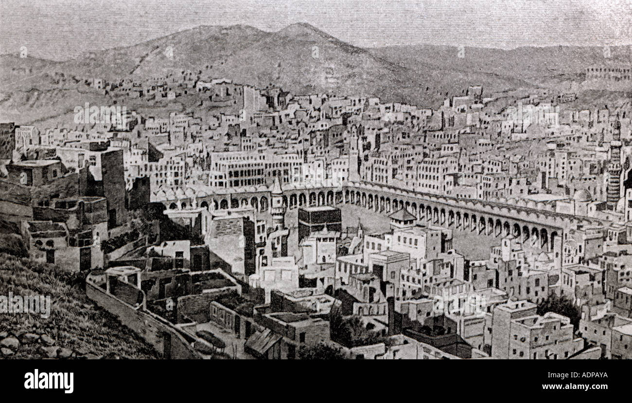 Saudi Arabia Woodcut of Historical Overview Of Makkah from Gobbis Hill Stock Photo