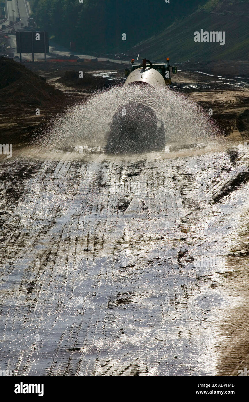 damping down dust on a roadbuilding project, on the A30, Cornwall, UK