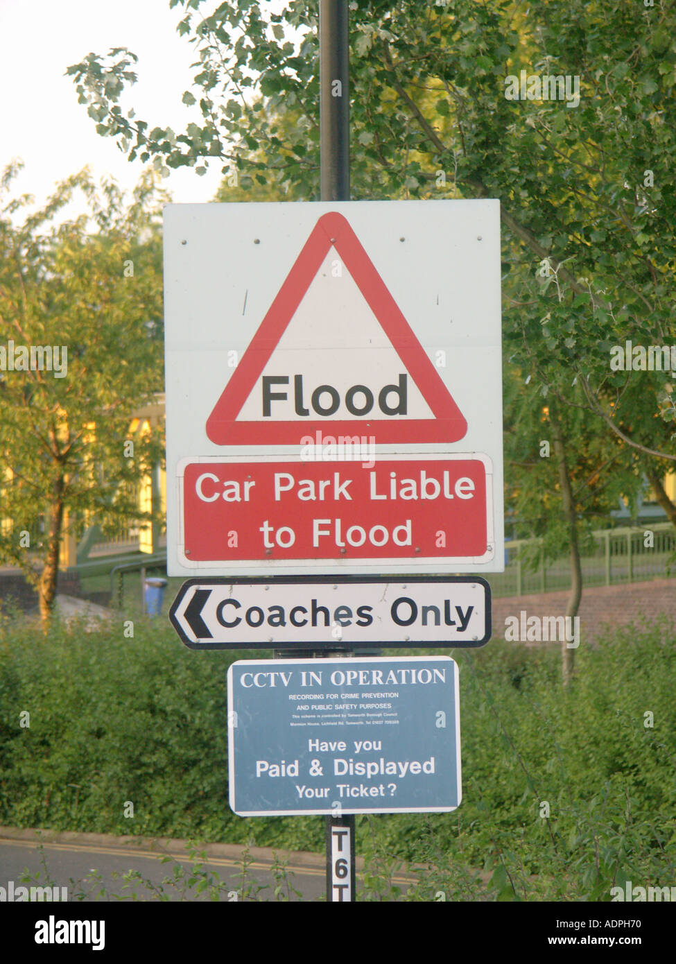 Flood Warning Sign Tamworth Stock Photo