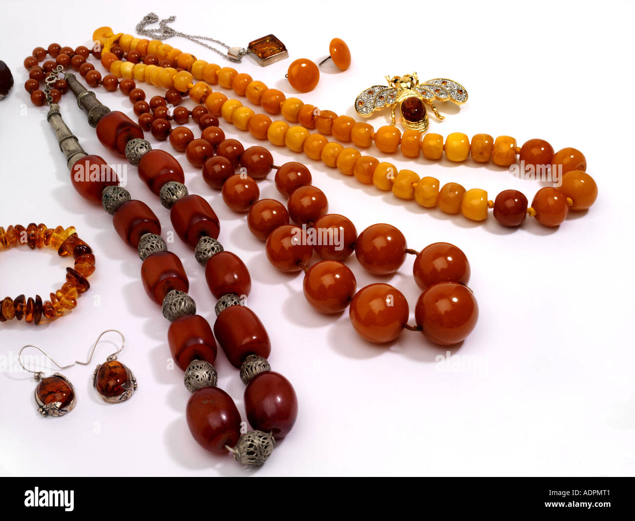 Amber Jewellery Rings Necklaces and Bracelets Stock Photo