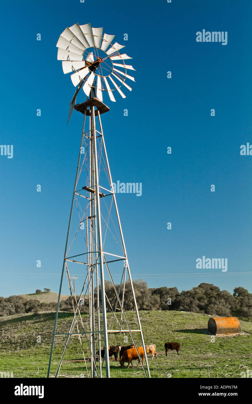 Old fashioned windmill pumping water with wind energy Stock Photo Alamy