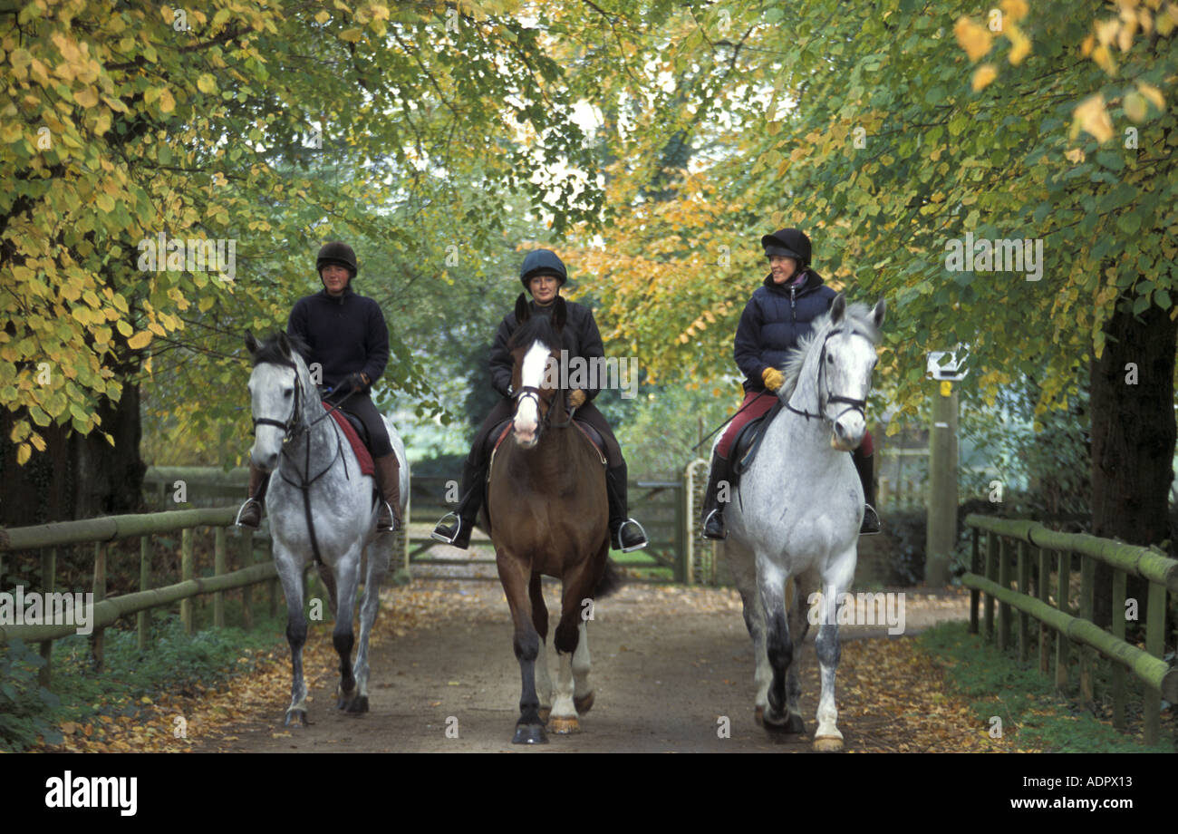 Horse riders on quiet lane in vale of pewsey Wiltshire England Stock Photo