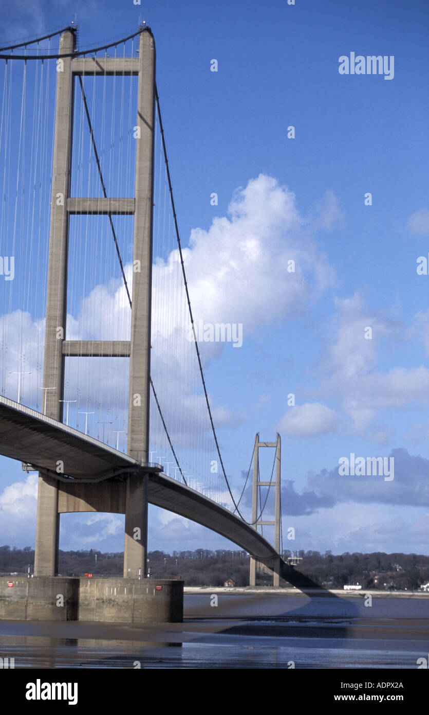 Humber bridge with mudflats below in the Humber estuary North lincolnshire Stock Photo