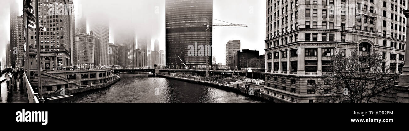 Chicago Downtown panorama in black and white Stock Photo - Alamy