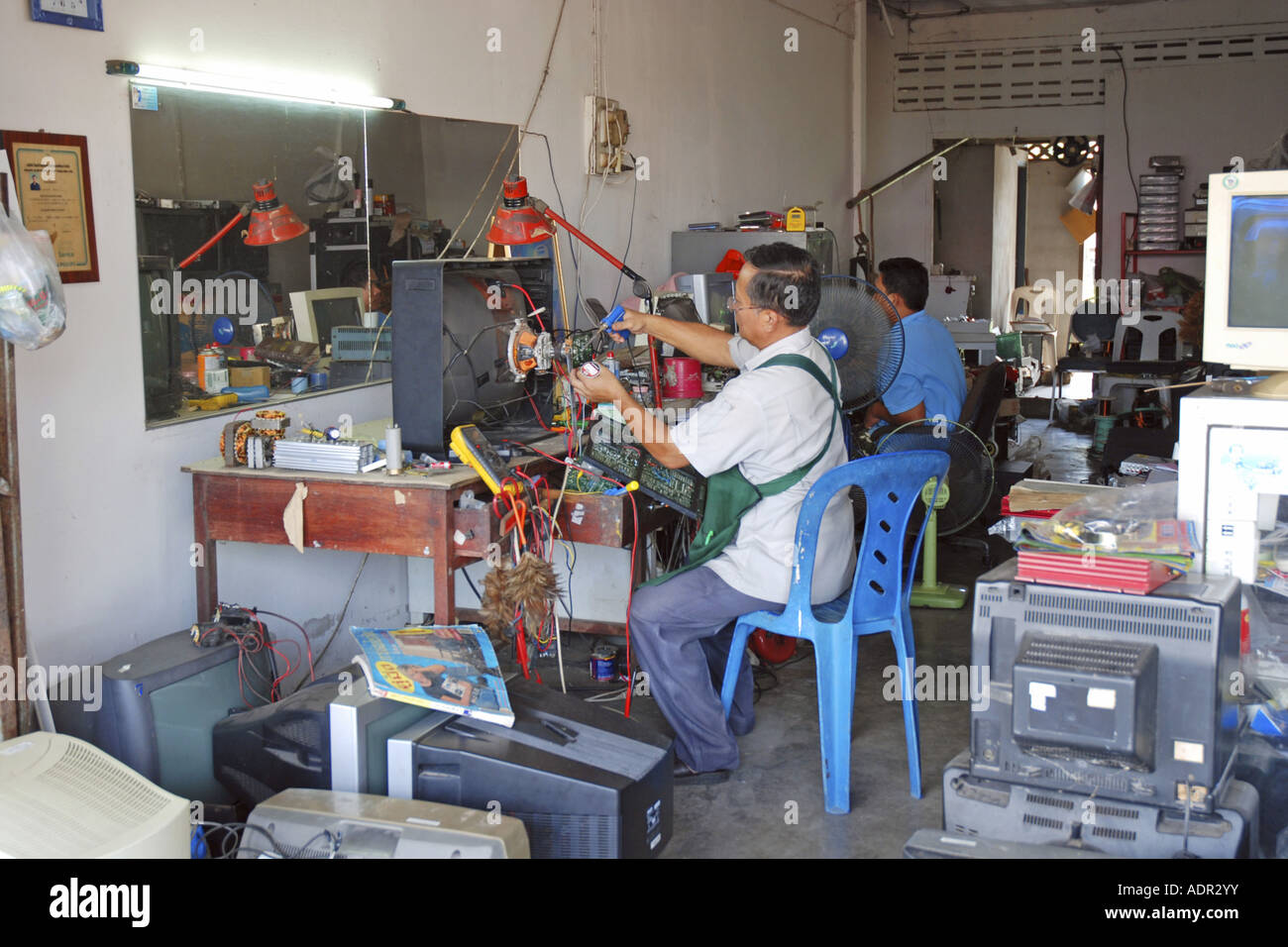 Television-workshop in Surat Thani, Thailand Stock Photo