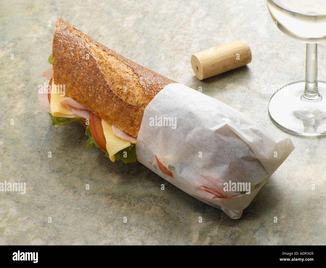 Baguette and wine Stock Photo