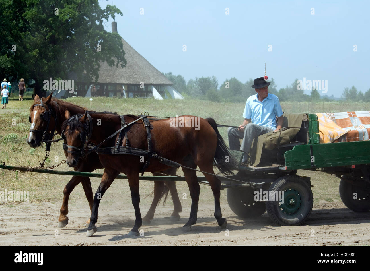Hungary Kiskunsagi National Park Bugaci Town Horse and Cart Shepherd Museum Stock Photo