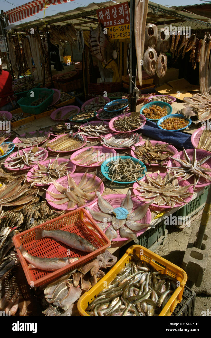 Dried fish for sale at seafood market near Yeongjongdo pier Incheon