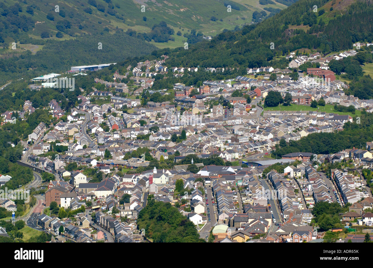 View over town of Abertillery Blaenau Gwent South Wales UK GB EU Stock