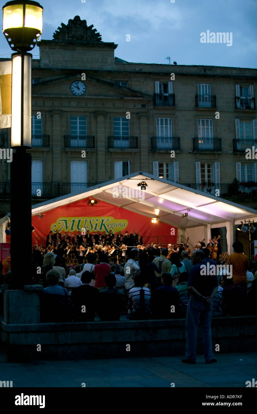 Classical music concert in Plaza Nueva Casco Viejo at night,  Europe Music Day 21 June 2006 Bilbao Pais Vasco Basque Country Stock Photo