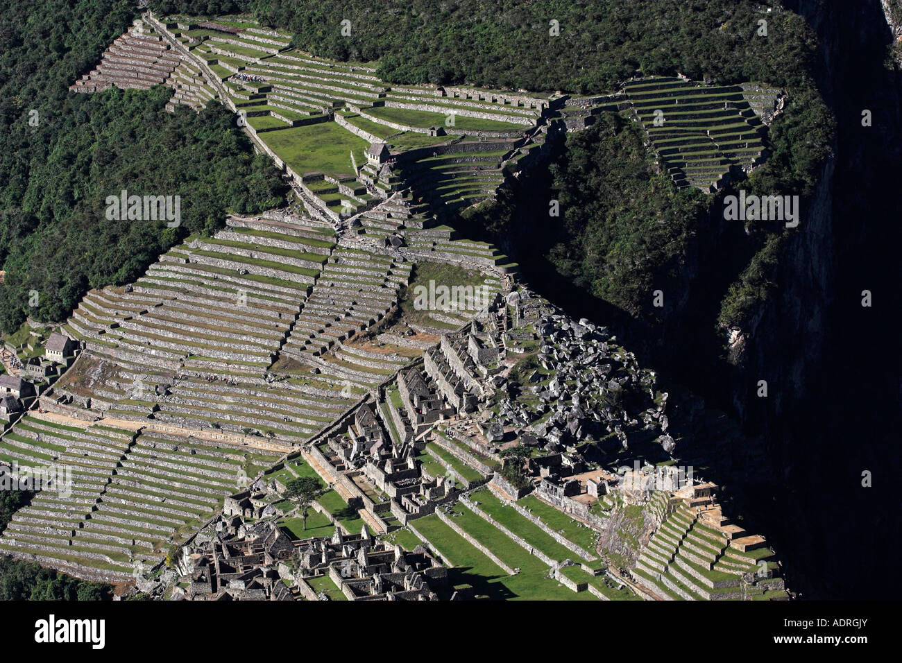 [Machu Picchu], aerial view of ancient Inca [Lost City] from [Huayna ...