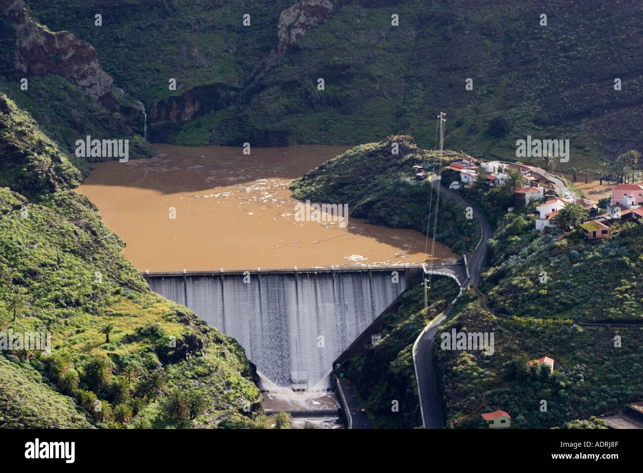 Barranco de la Laja reservoir Presa de Chejelipes Canary Islands La Gomera Stock Photo