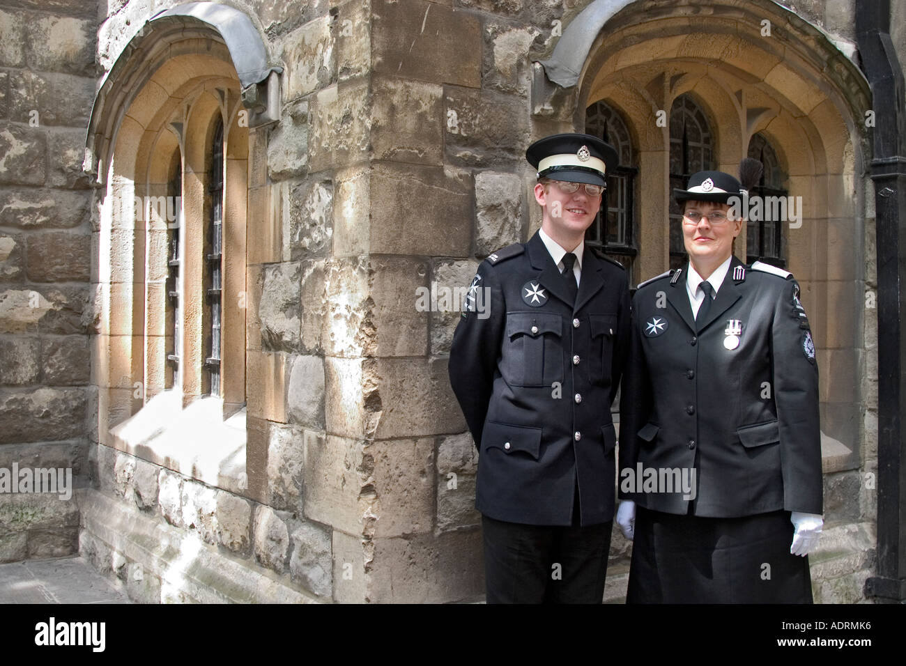 Members of St John's Ambulance by their headquarters. St John's Street, Clerkenwell, London, England Stock Photo