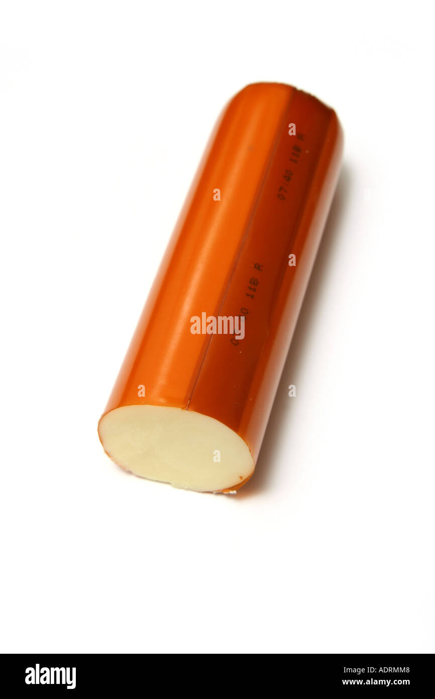 Processed smoked cheese on a white studio background. Stock Photo
