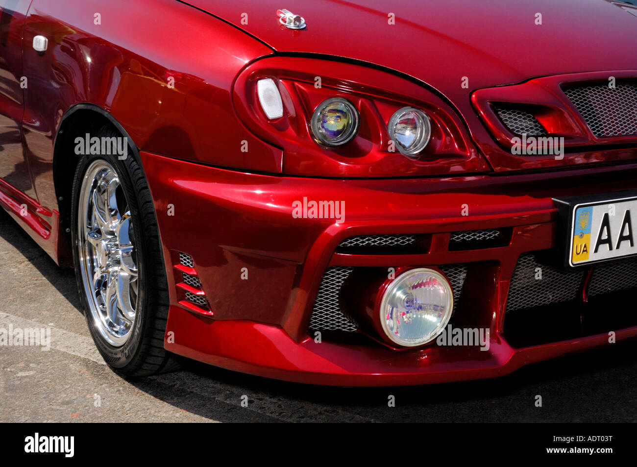 Tuned red Daewoo car Stock Photo