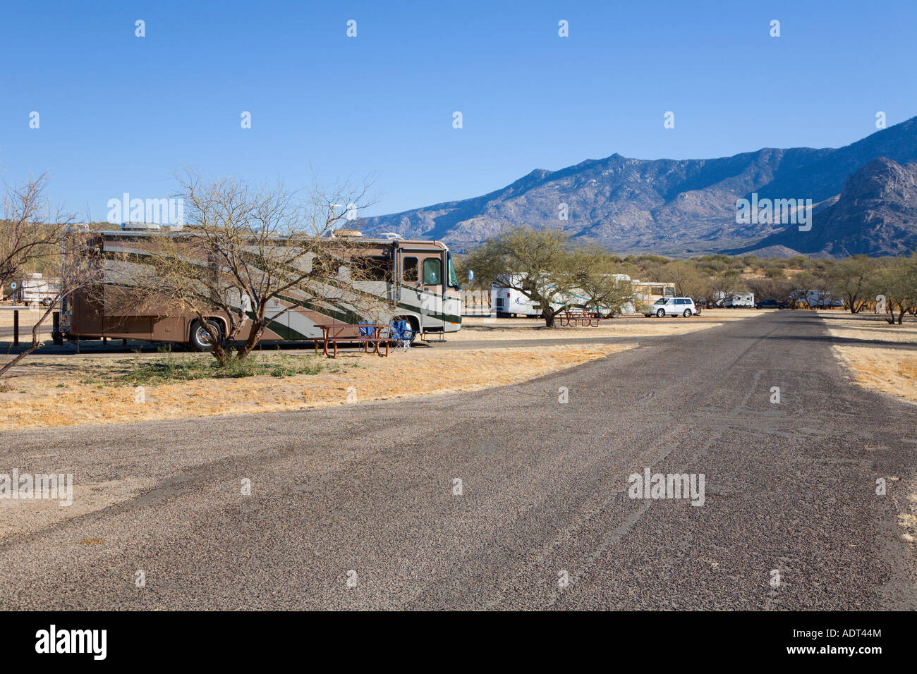 RV camper motorhome in campground at Catalina State Park near Tucson