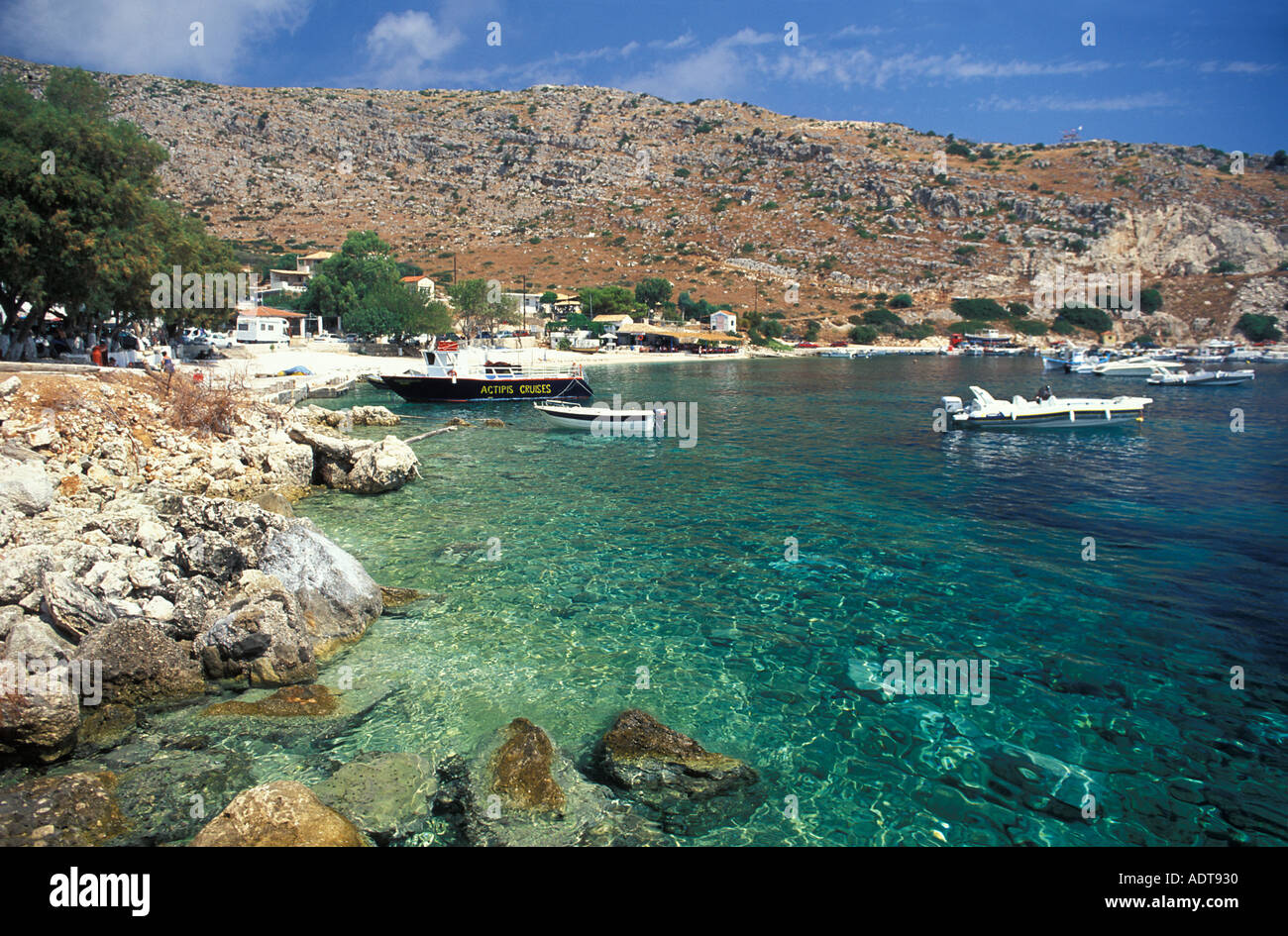 Skinari St Nicholas is a small port from where one can embark on an  excursion to the Blue Caves Zakynthos island Greece Stock Photo - Alamy