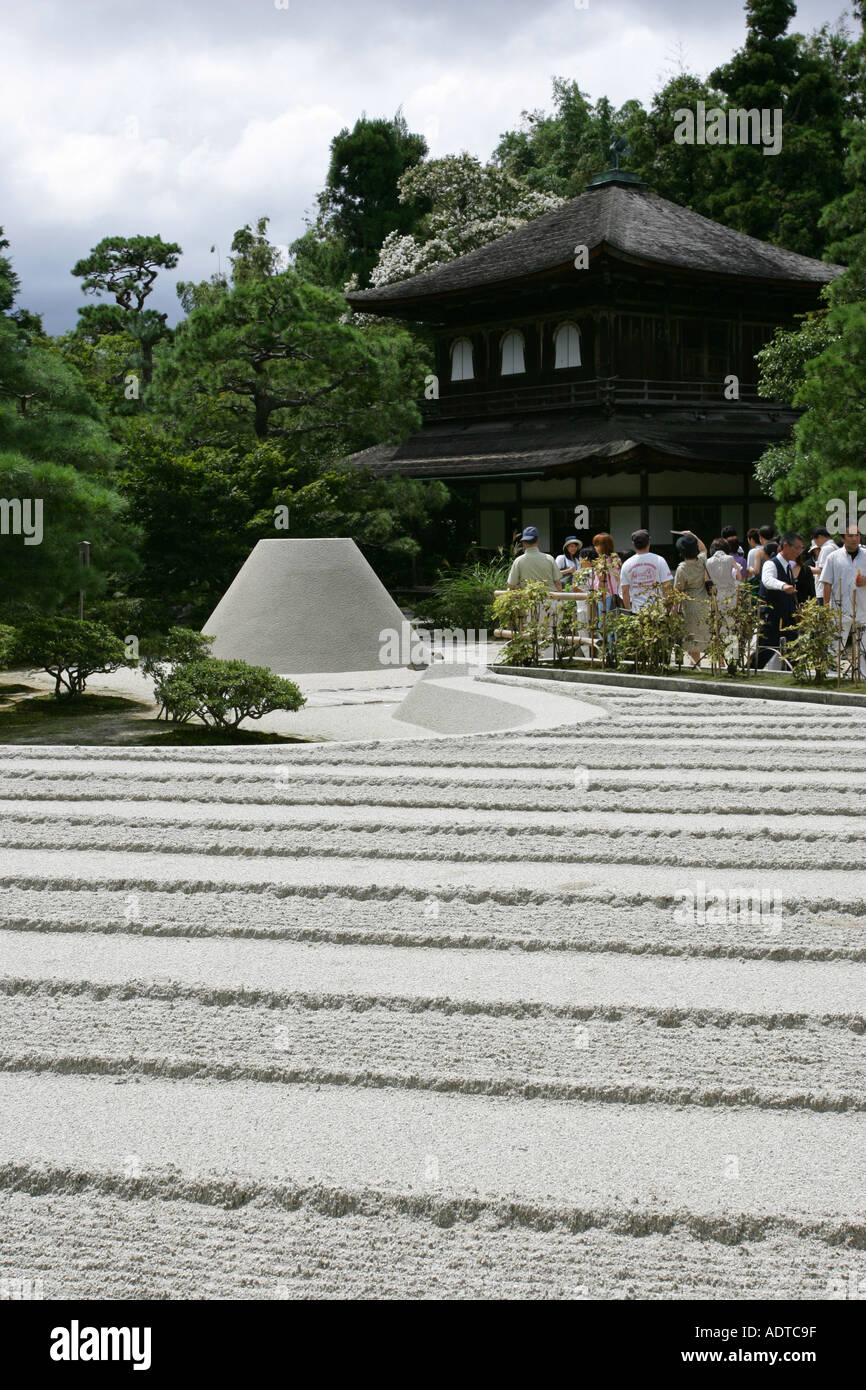 The main wooden temple building at the Silver Zen garden in ancient Kyoto Japan Asia Stock Photo