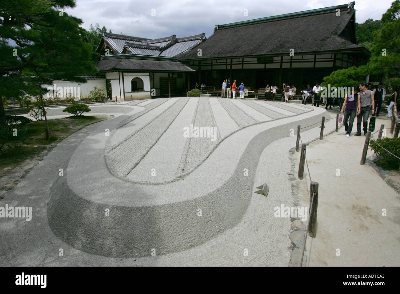 An expanse of Silver sand at the Silver Zen garden at the silver temple in Kyoto Japan Asia Stock Photo