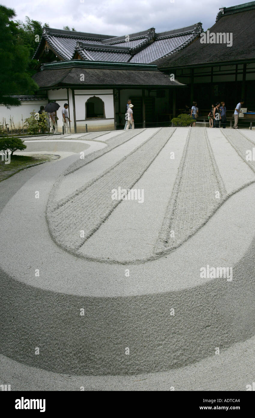 An expanse of Silver sand at the Silver Temple Zen garden in ancient Kyoto Japan Asia Stock Photo