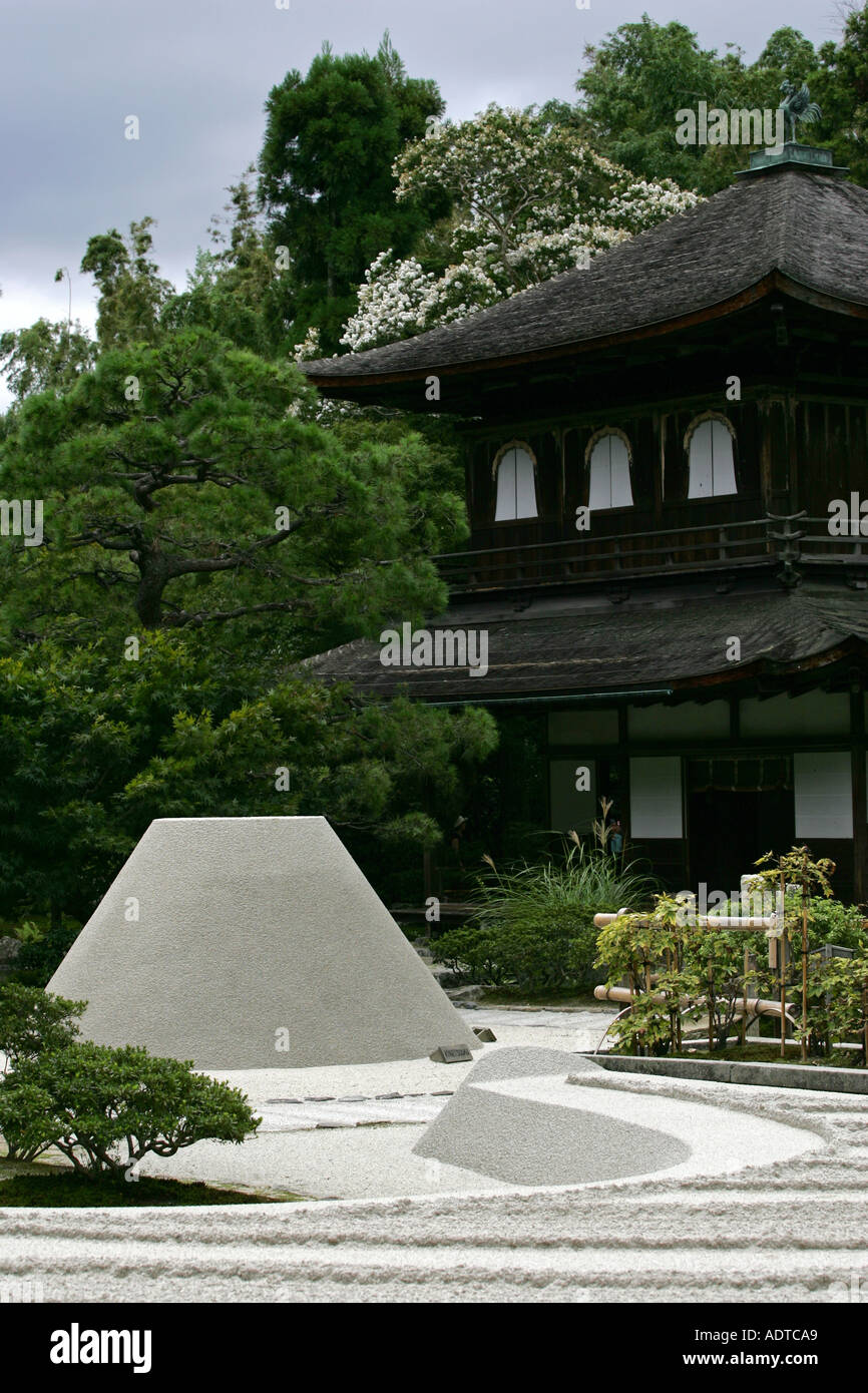 The famous Silver Temple and its sandy Zen garden in ancient Kyoto Kansai region Japan Asia Stock Photo