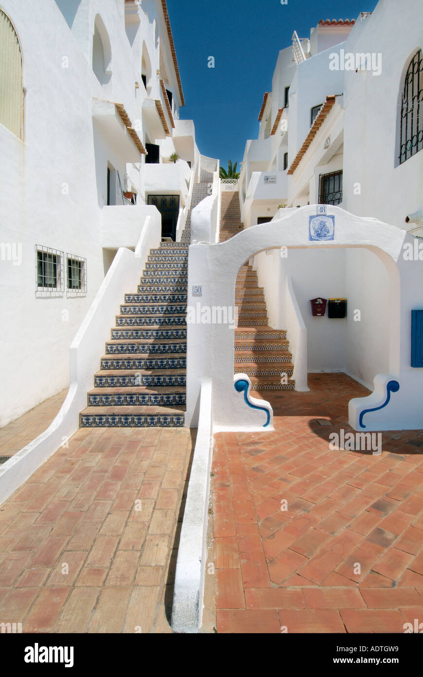 Ceramic glazed tile entrance stair apartment white background Portugal