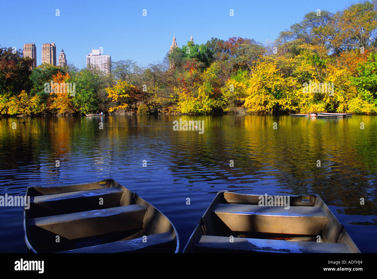 New York City Central Park The Lake and rowboats in an autumn landscape
