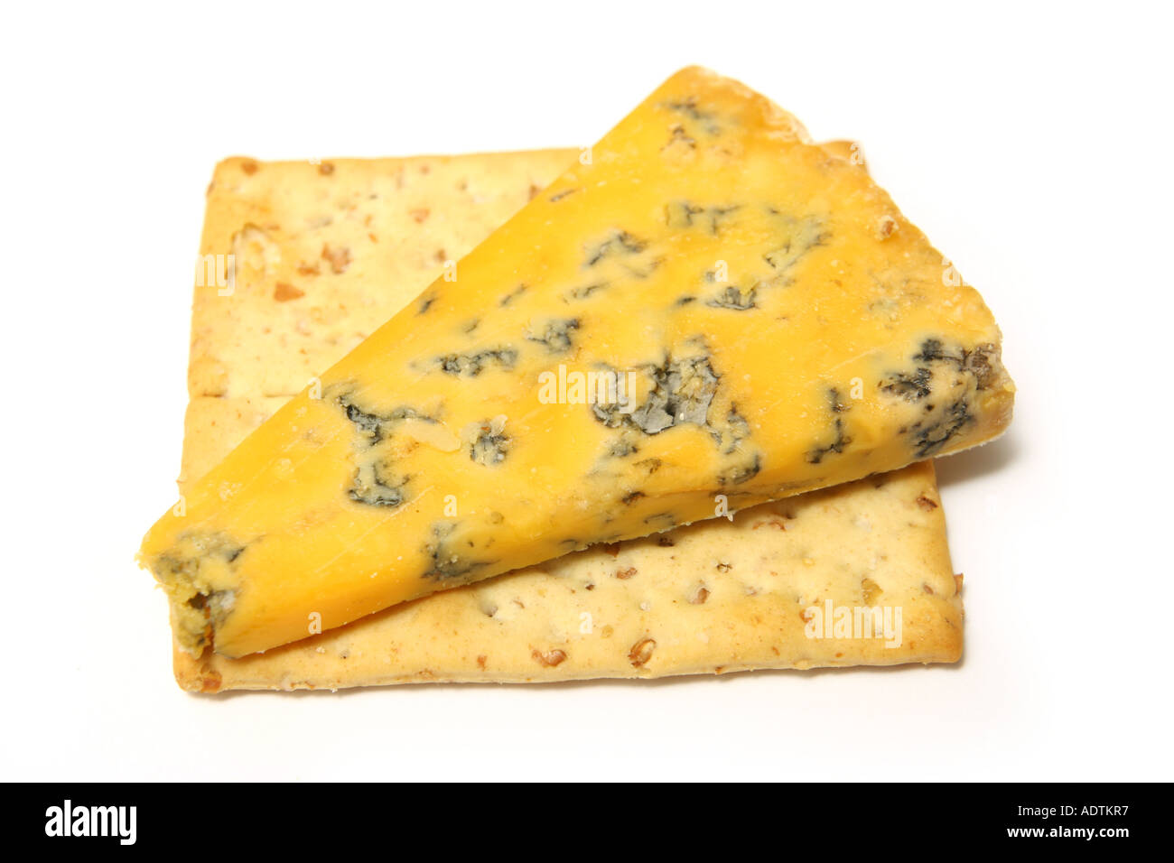Red stilton cheese cracker isolated on a white studio background Stock