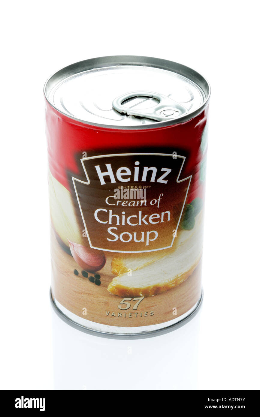 Can cans tin heinz soup chicken tinned tins canned food hires stock