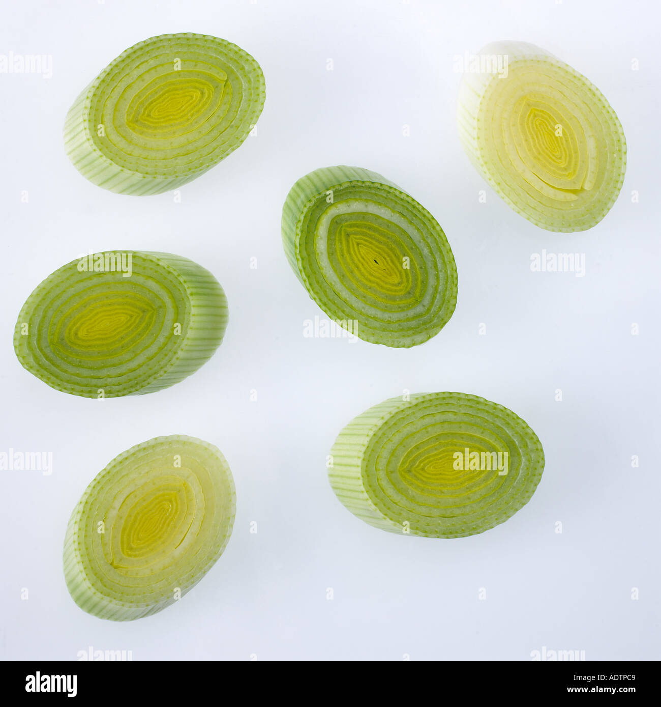 Leeks sliced into sections Stock Photo