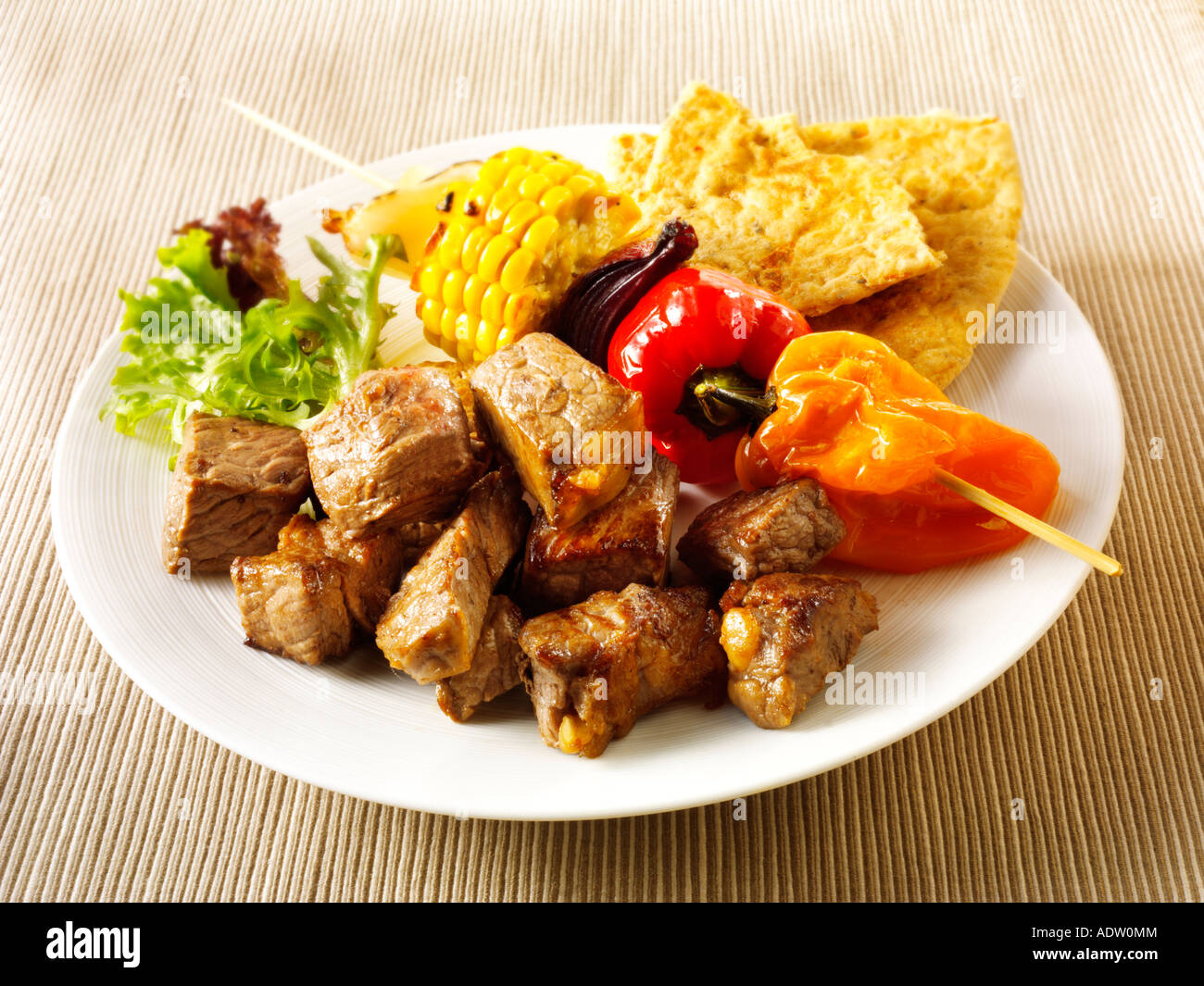 BBQ Organic beef brochette and vegetable kebabs Stock Photo