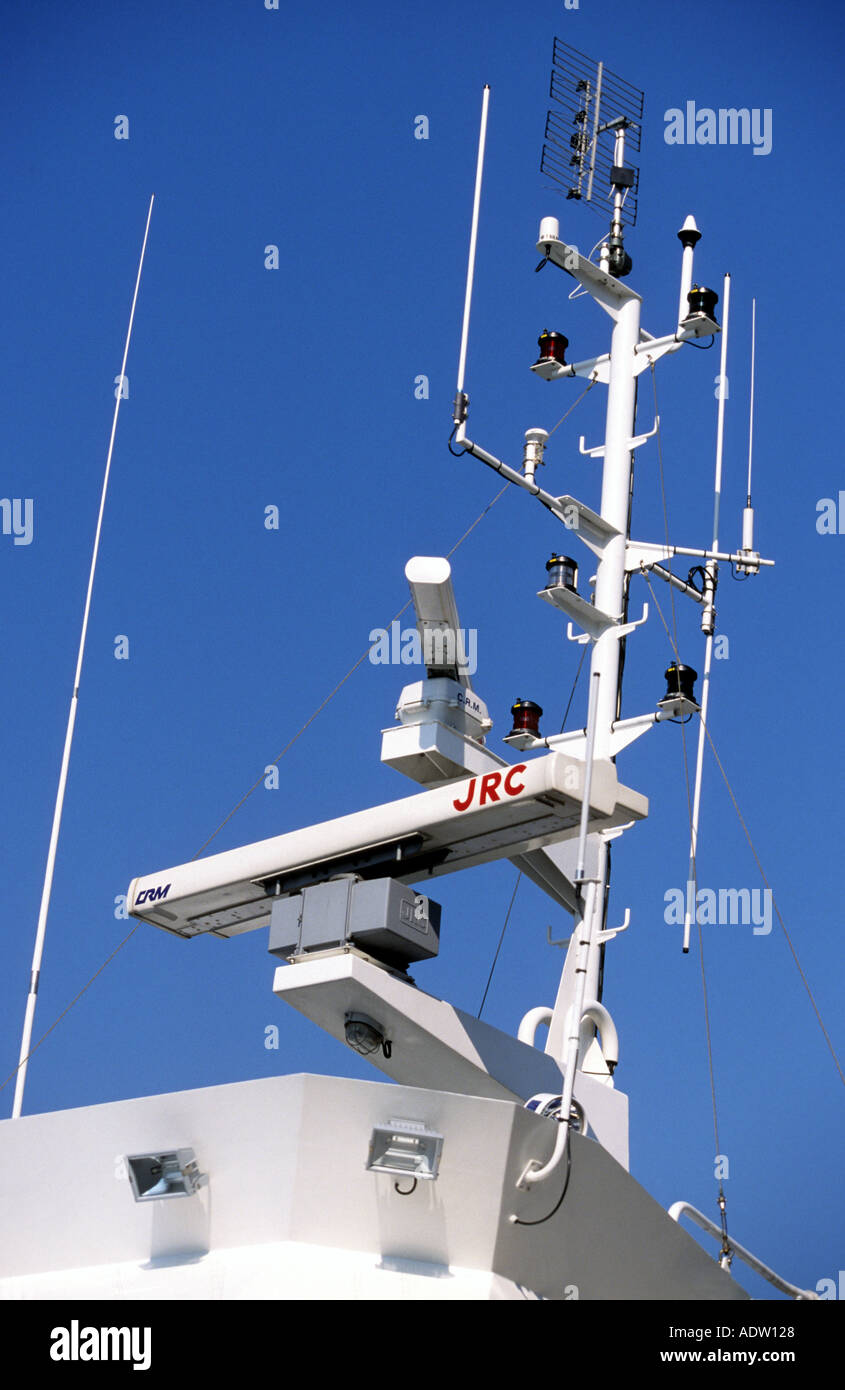Antennas on the roof boat Stock Photo