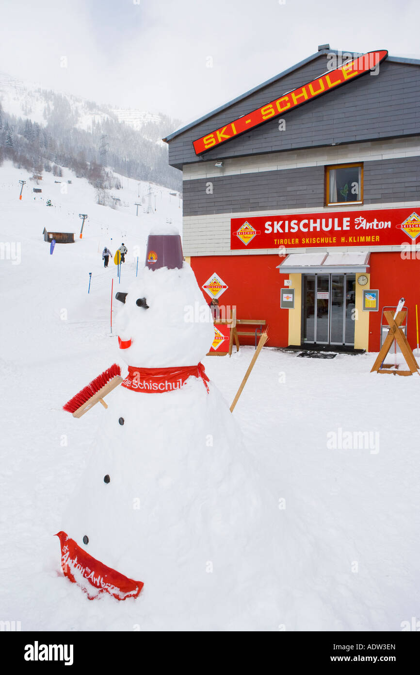 Snowman and ski school St Anton Austria Stock Photo