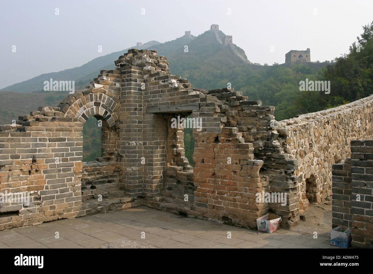 Decaying ruined stone walls on the Great Wall of China at Simitai near Beijing Asia Stock Photo