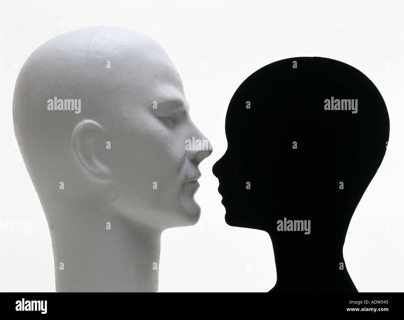 WHITE AND BLACK MANNEQUIN HEADS Stock Photo