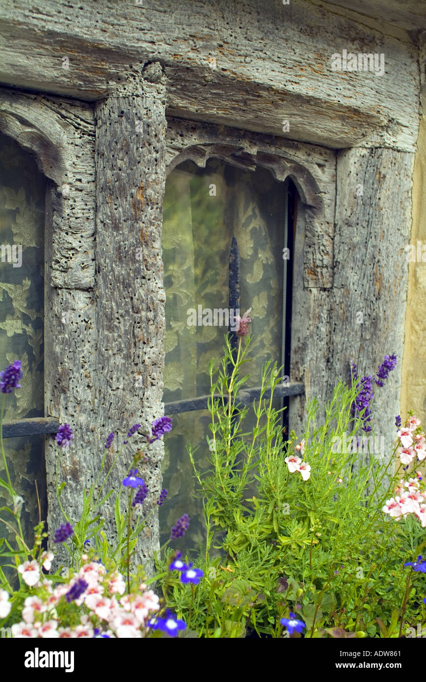 Window Coombe UK England Cotswolds Wiltshire Castle Coombe old wooden window frame ...
