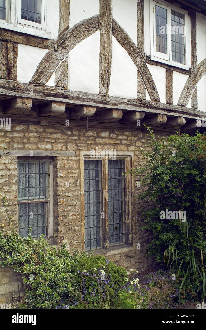 Window Coombe UK England Cotswolds Wiltshire Castle Coombe old cottage timber frame ...