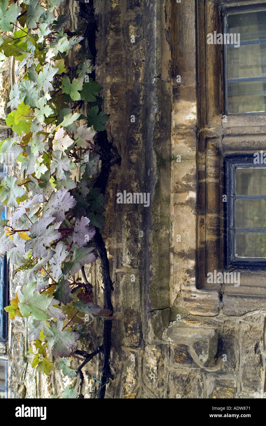 Window Coombe UK England Cotswolds Wiltshire Castle Coombe stone cottage window with ...