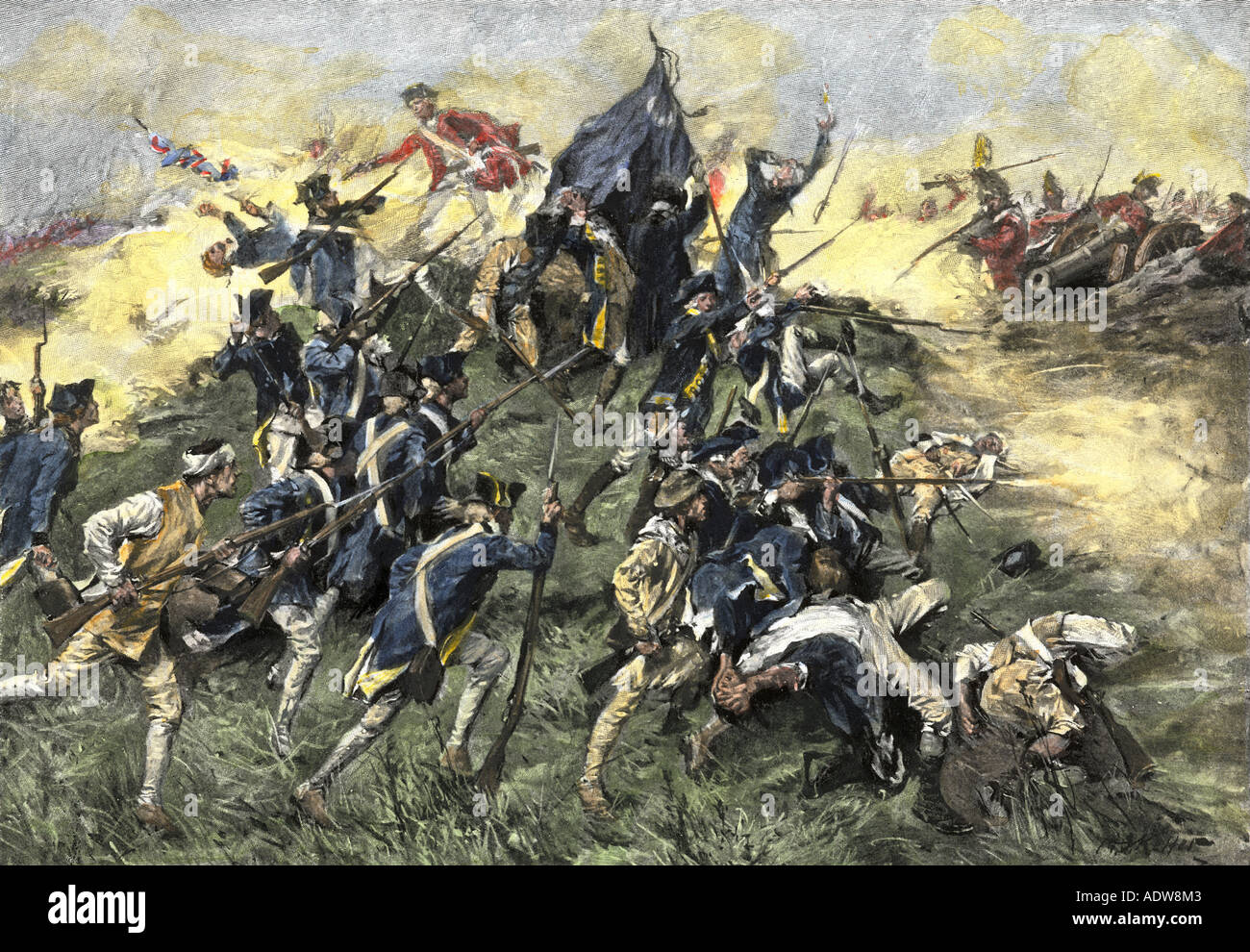 British attack on American forces in Savannah Georgia in the Revolutionary War 1779. Hand-colored woodcut Stock Photo