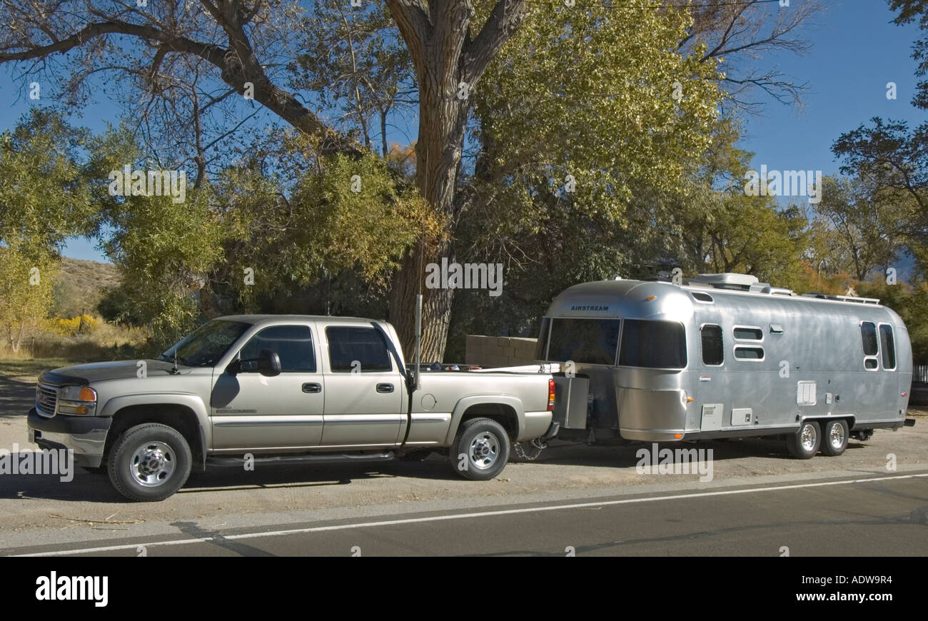 California Benton Hot Springs pickup truck with Airstream Trailer in tow Stock Photo