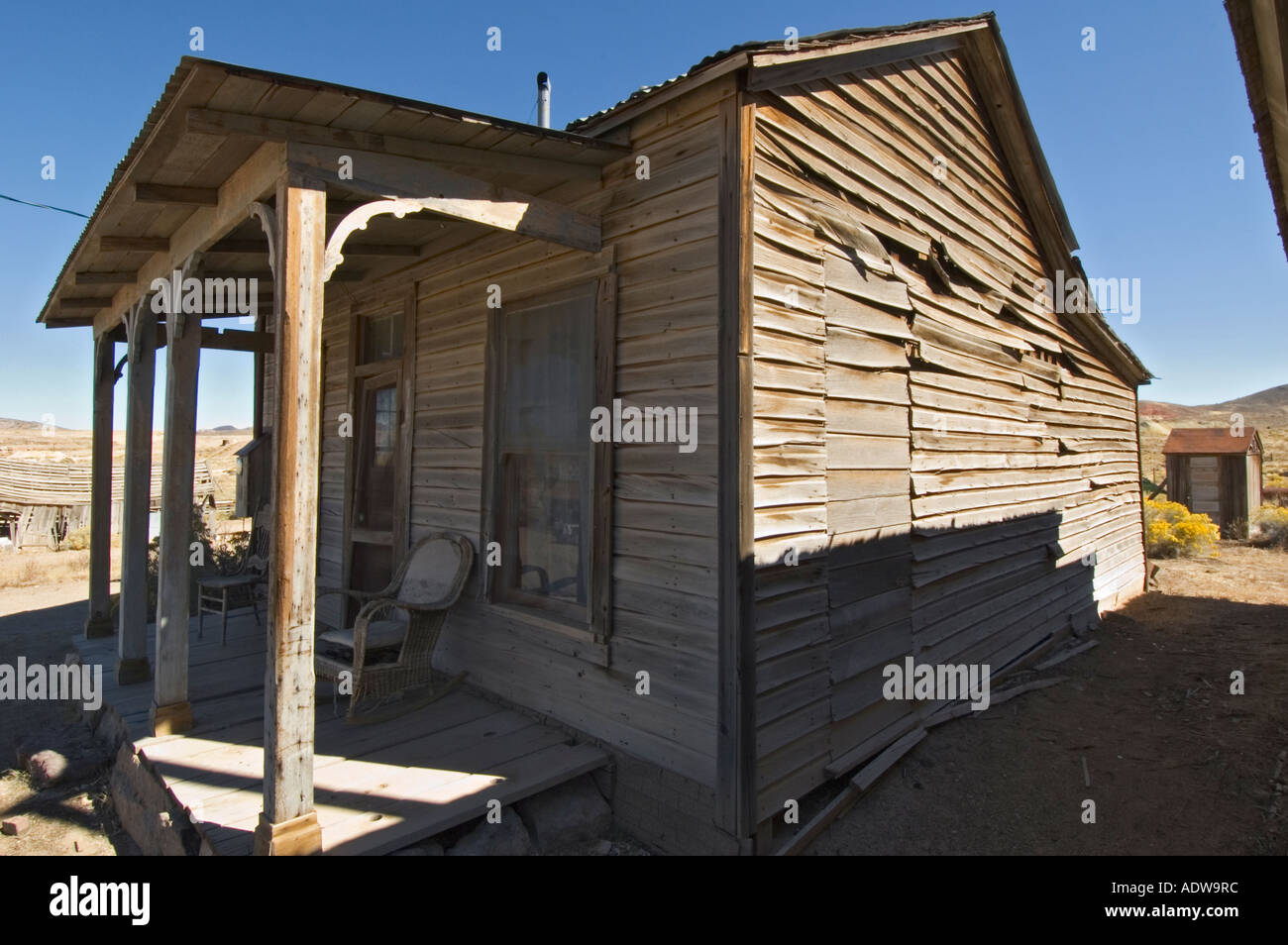 Nevada Goldfield ghost town abandoned house and outhouse Stock Photo