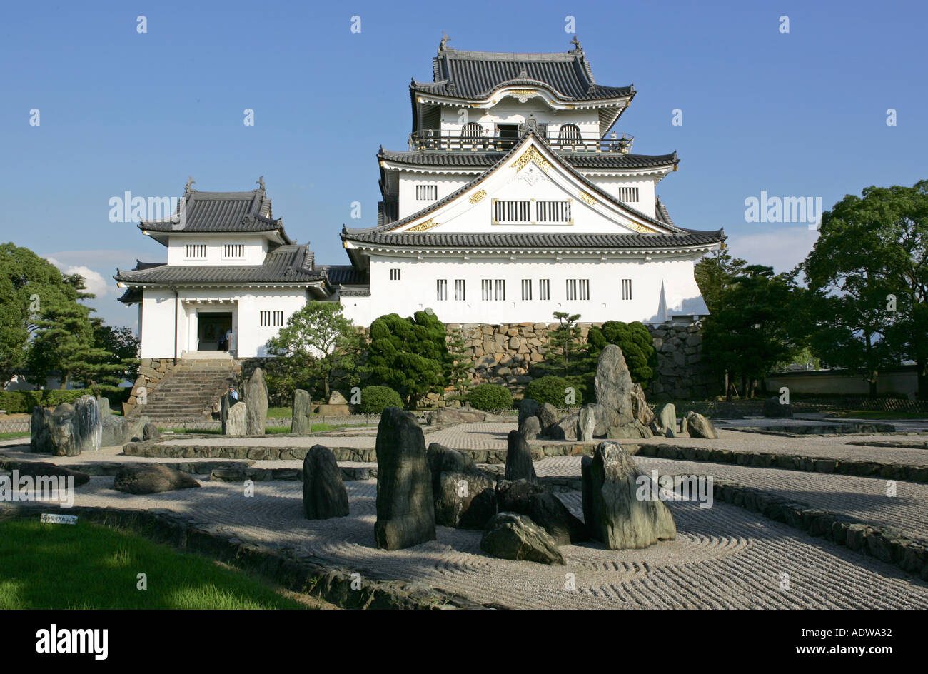 Kishiwada Jo castle and grounds with a perfect blue sky backdrop Kishiwada city Osaka Japan Asia Stock Photo