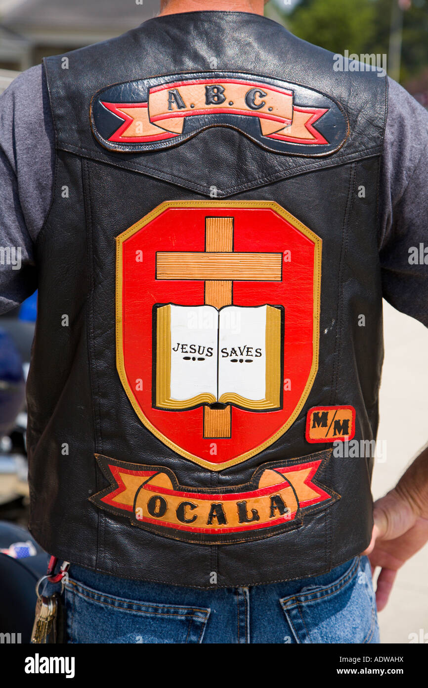 ABC Motorcylce Club of First Baptist Church of Ocala Florida leather vest Stock Photo