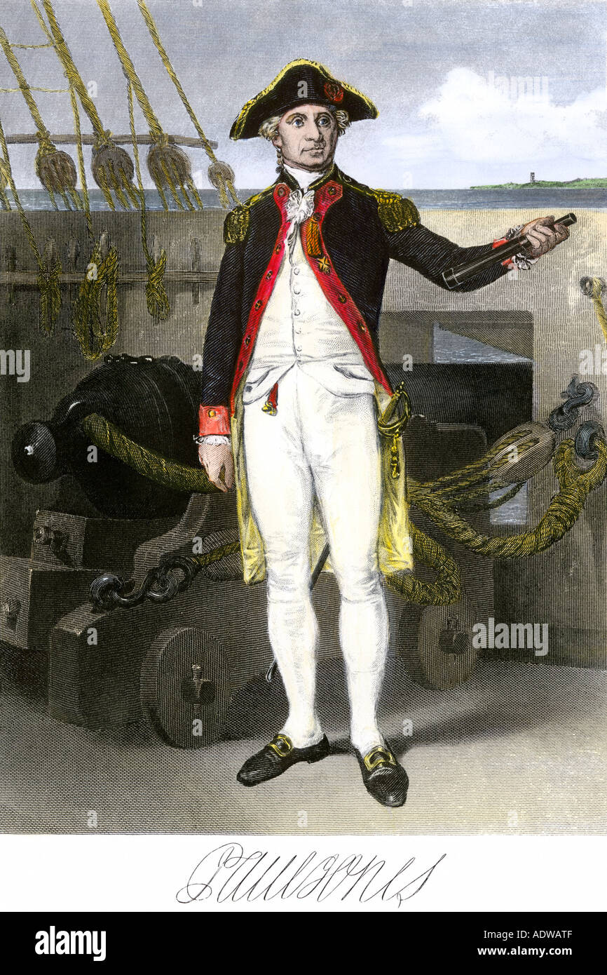 John Paul Jones as a naval officer during the American Revolution. Hand-colored steel engraving Stock Photo