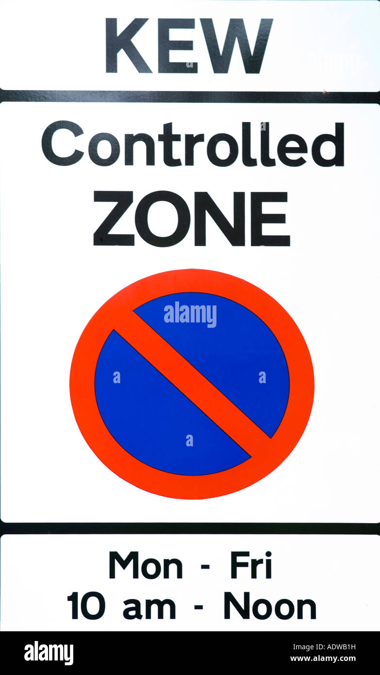 Kew Controlled Zone No Parking sign Near Kew Gardens Richmond upon thames UK Stock Photo