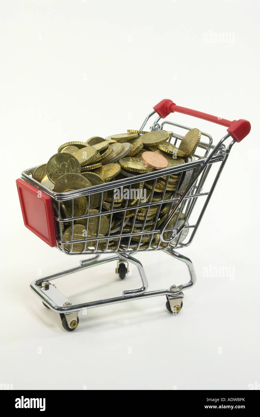 shopping cart with coins Stock Photo Alamy