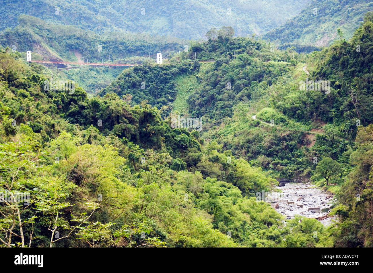 bridge over river valley scenery Maolin Kaoshiung County Taiwan China Stock Photo