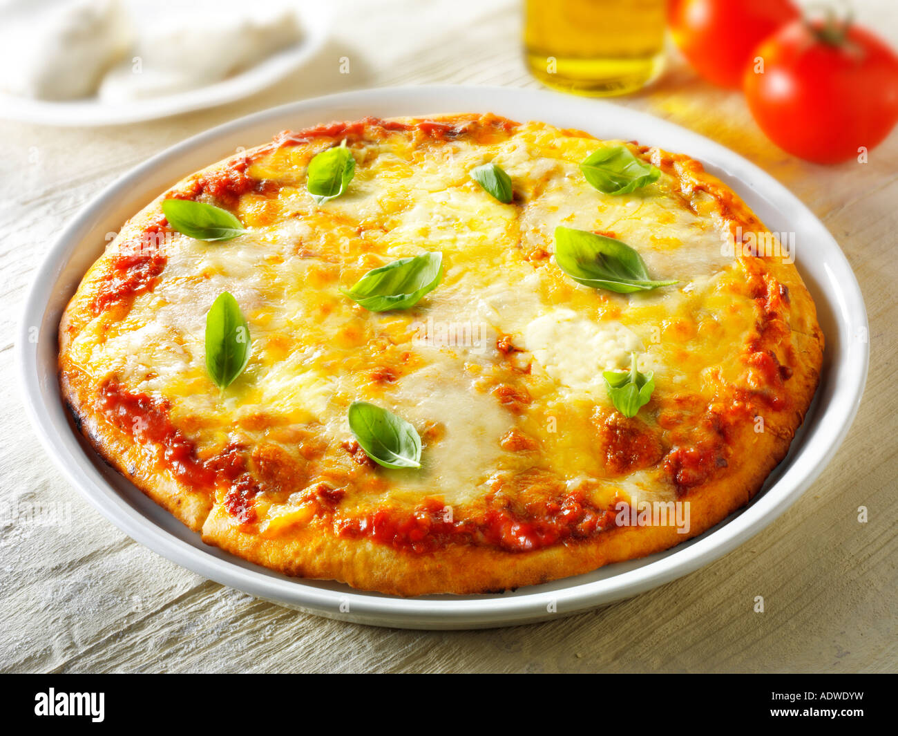 pizza Italian authentic traditional thin crust topped margarita Stock Photo