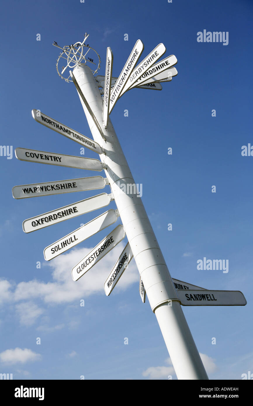 Finger Post at Birmingham Airport pointing the way to local towns and counties in the Midlands England UK Stock Photo